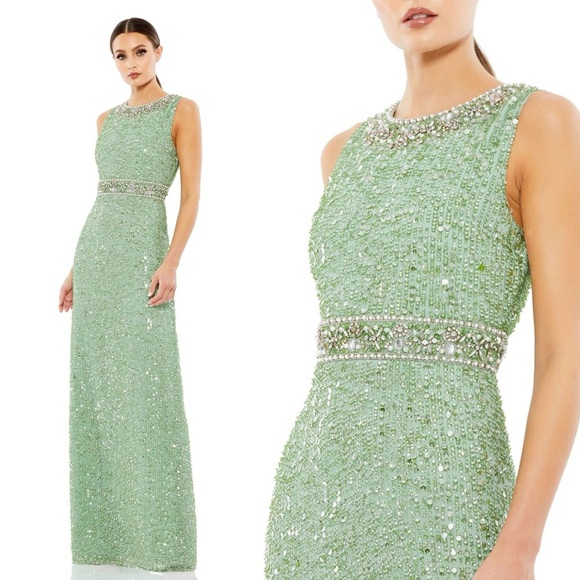 NWT Mac Duggal A10839 Green Sleeveless Sequin Column Gown in Mint Size 2 - Picture 1 of 14